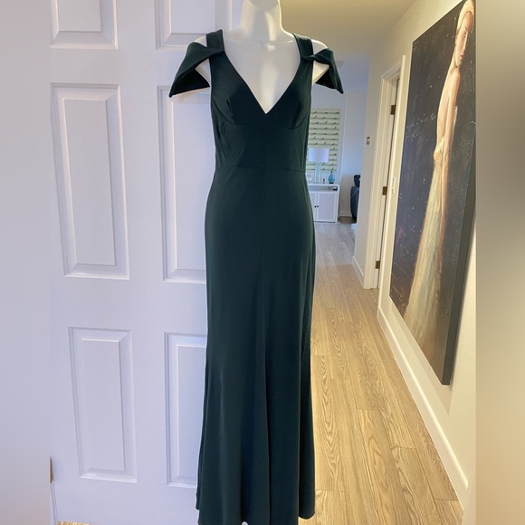 ABS by Allen Schwartz Triangle Sleeve Deep V Gown - Picture 1 of 5